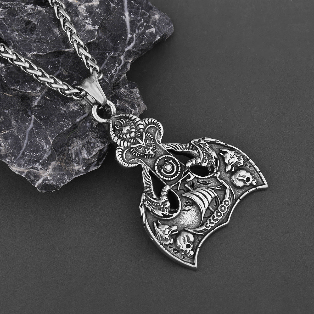 Anchor Wolf Head Crow necklace