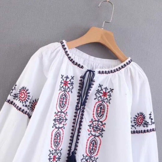 Angkasa Folk Embroidery Tassel Blouse