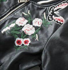 Anurak Flowers Embroidery Leather Bomber Jacket
