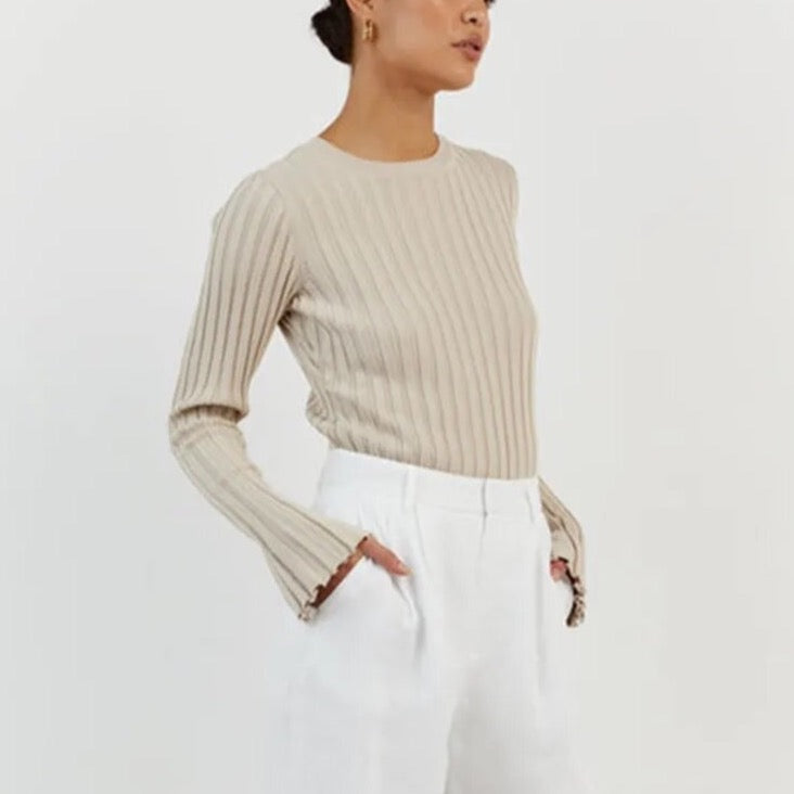 Basic Crew Neck Long Sleeve Ribbed Tops