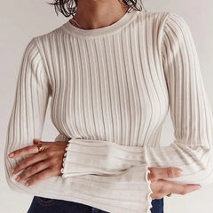 Basic Crew Neck Long Sleeve Ribbed Tops