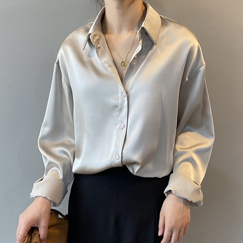 Basic Satin Shirt Blouses