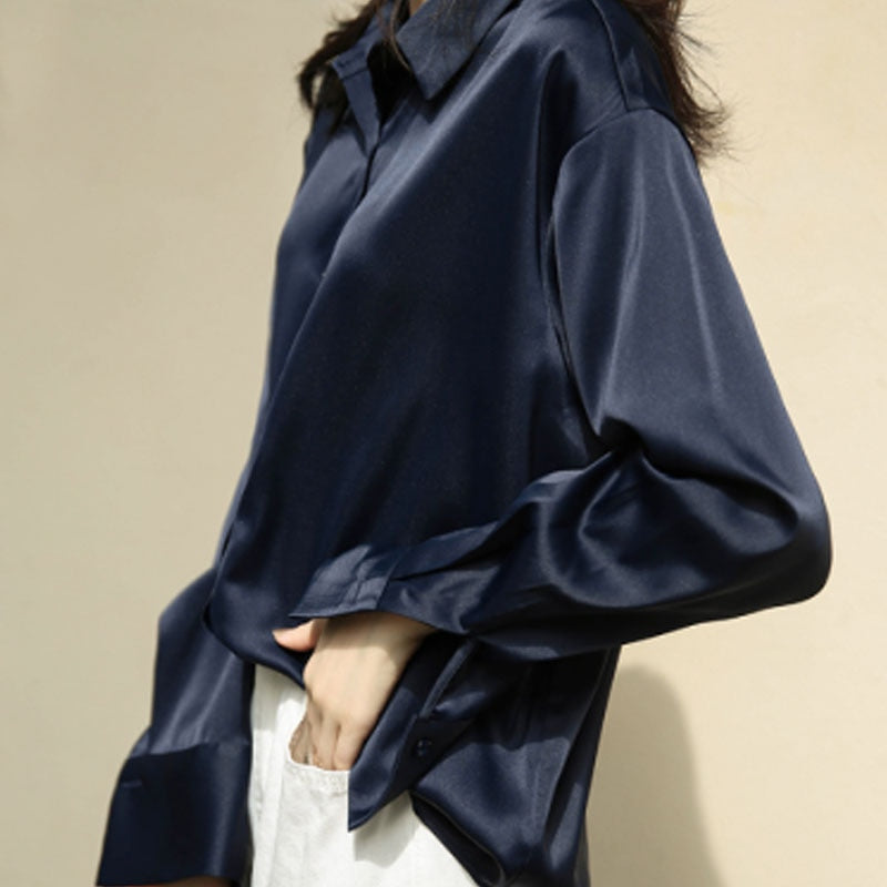 Basic Satin Shirt Blouses