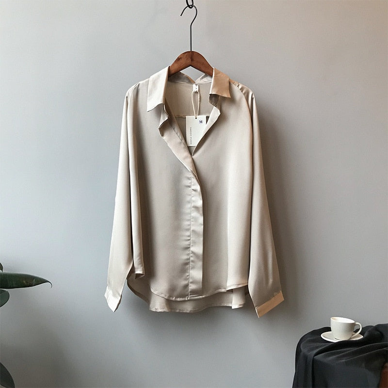 Basic Satin Shirt Blouses