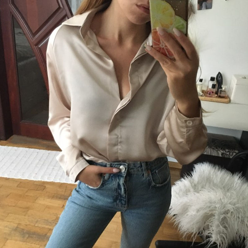 Basic Satin Shirt Blouses