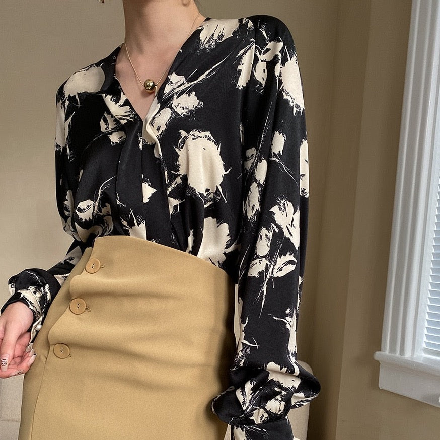 Bianca Black Floral Print Blouse