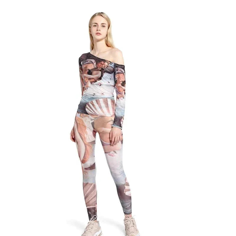 Birth of Venus Tattoo Tissue Off the Shoulder Top & Leggings