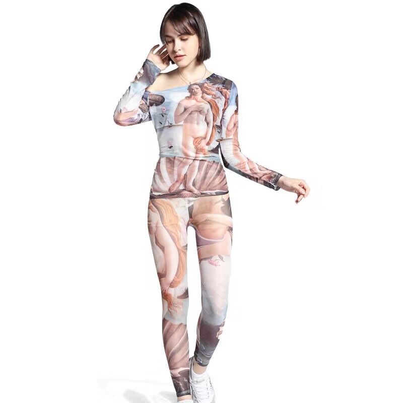 Birth of Venus Tattoo Tissue Off the Shoulder Top & Leggings