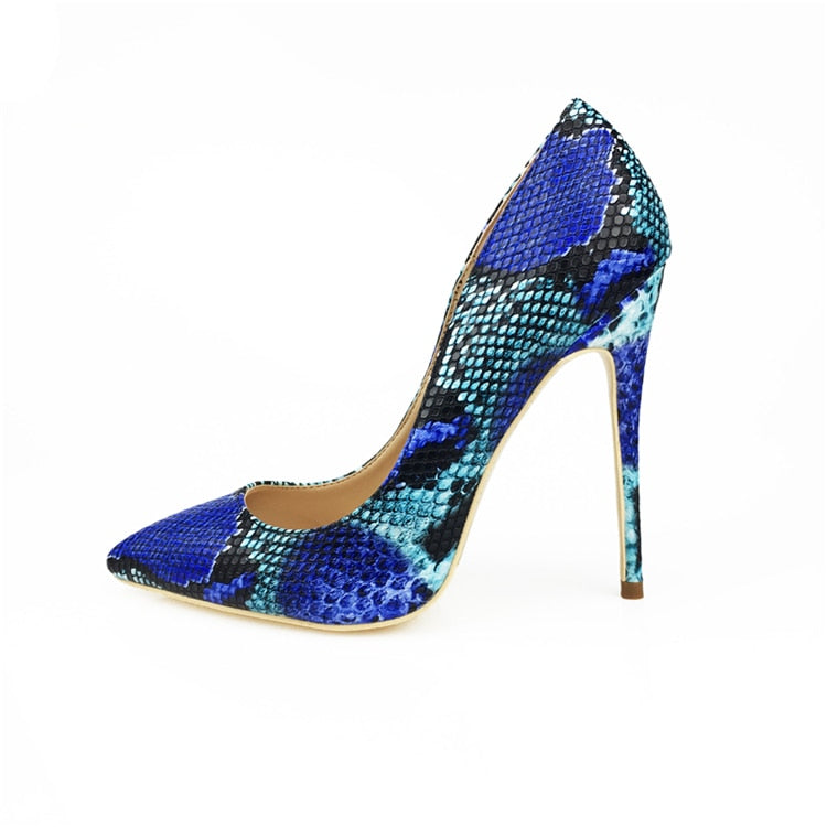 Blue Snakeskin Print Stiletto Heels