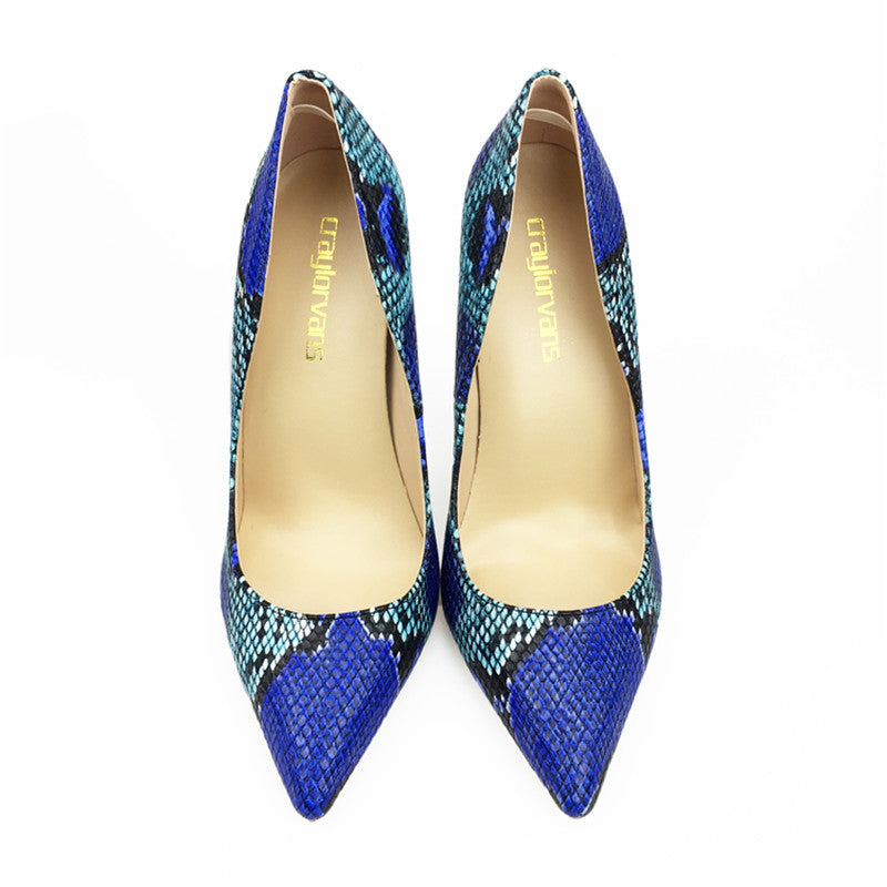 Blue Snakeskin Print Stiletto Heels