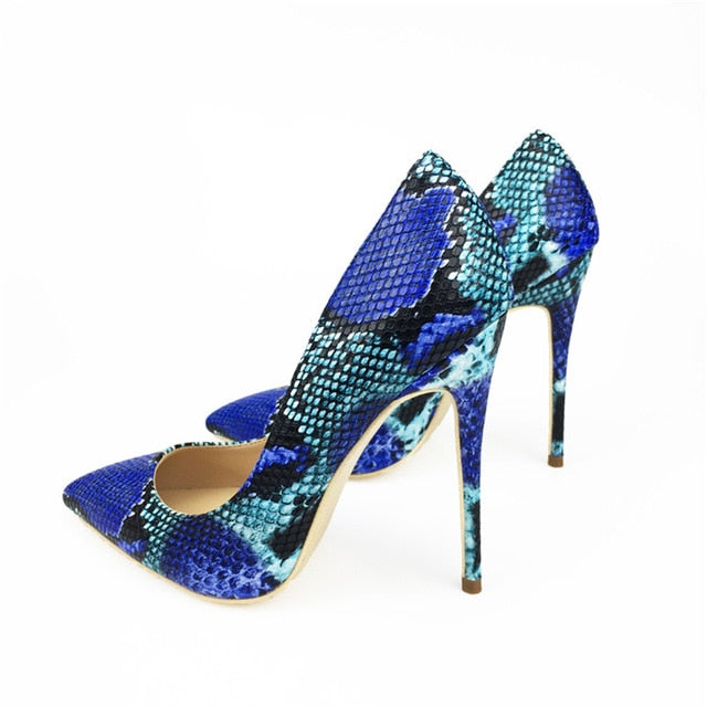 Blue Snakeskin Print Stiletto Heels