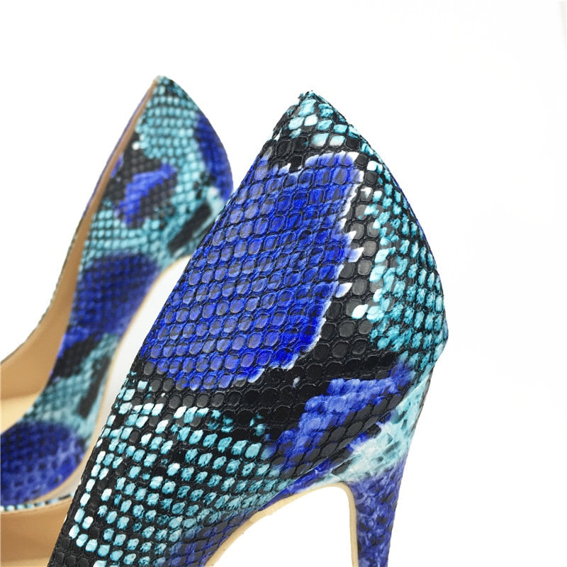 Blue Snakeskin Print Stiletto Heels