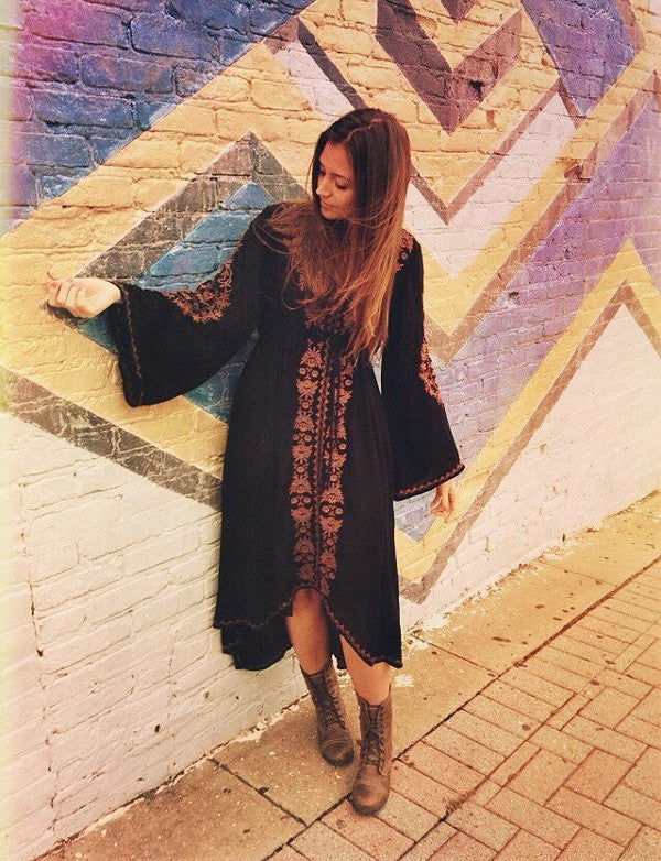 Boho Embroidery Folk Dress