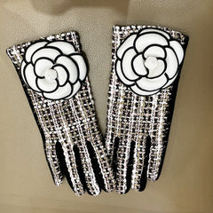 Camellia Flower Tweed Gloves