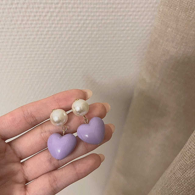 Candy Color Heart and Beads Earrings