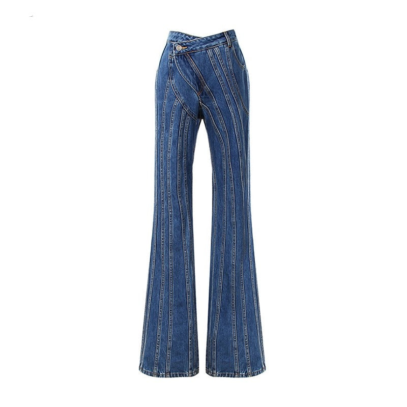 Charlie Pinstriped Patchwork Flare Jeans