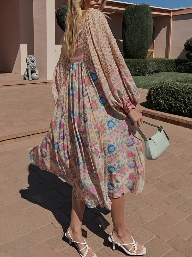 Dahlia Bohemian Empire Waist Floral Midi Dress