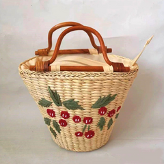 Eka Embroidery Straw Bucket Bags