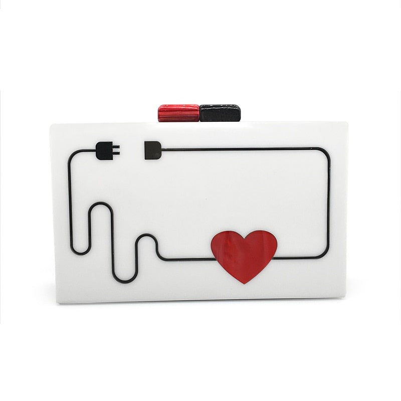 Electric Plug Heart Drawing Acrylic Evening Box Clutch