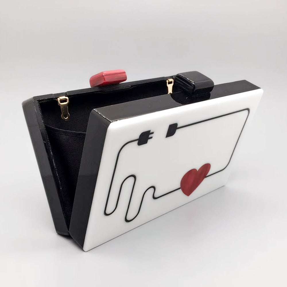 Electric Plug Heart Drawing Acrylic Evening Box Clutch