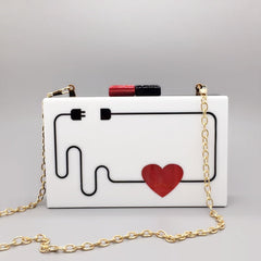 Electric Plug Heart Drawing Acrylic Evening Box Clutch