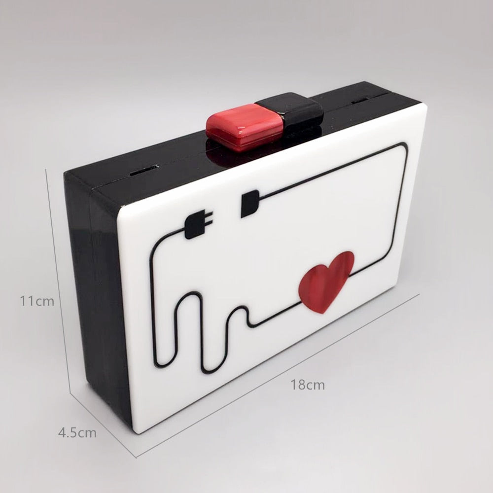 Electric Plug Heart Drawing Acrylic Evening Box Clutch