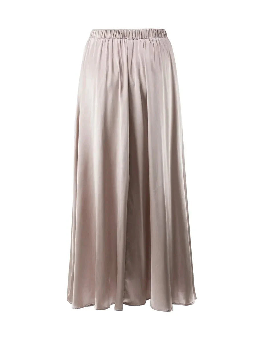 Elegant Satin Flare Maxi Skirts