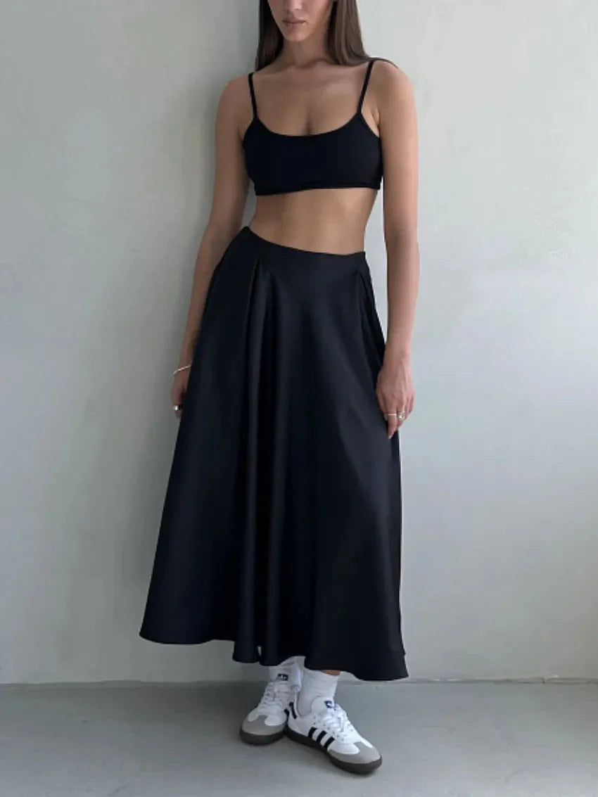 Elegant Satin Flare Maxi Skirts