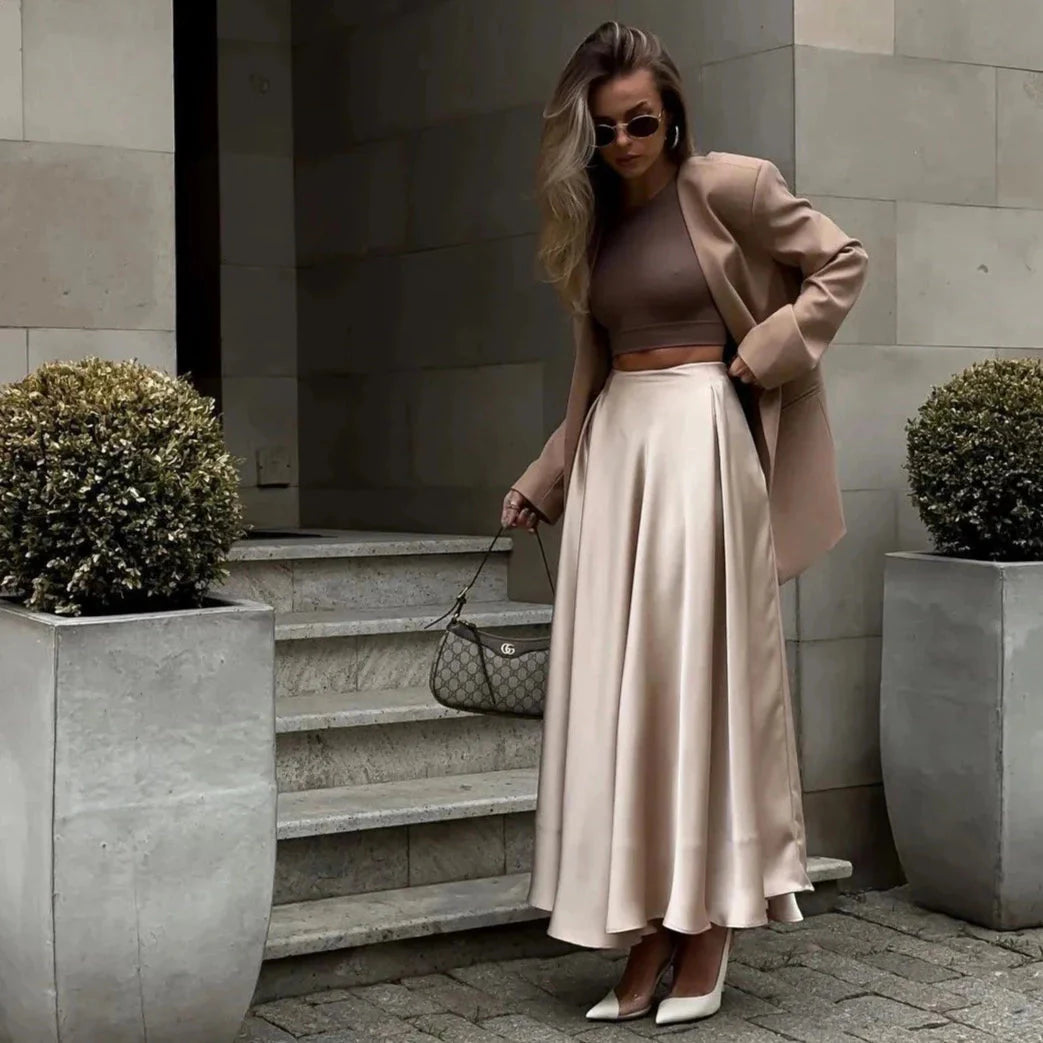 Elegant Satin Flare Maxi Skirts