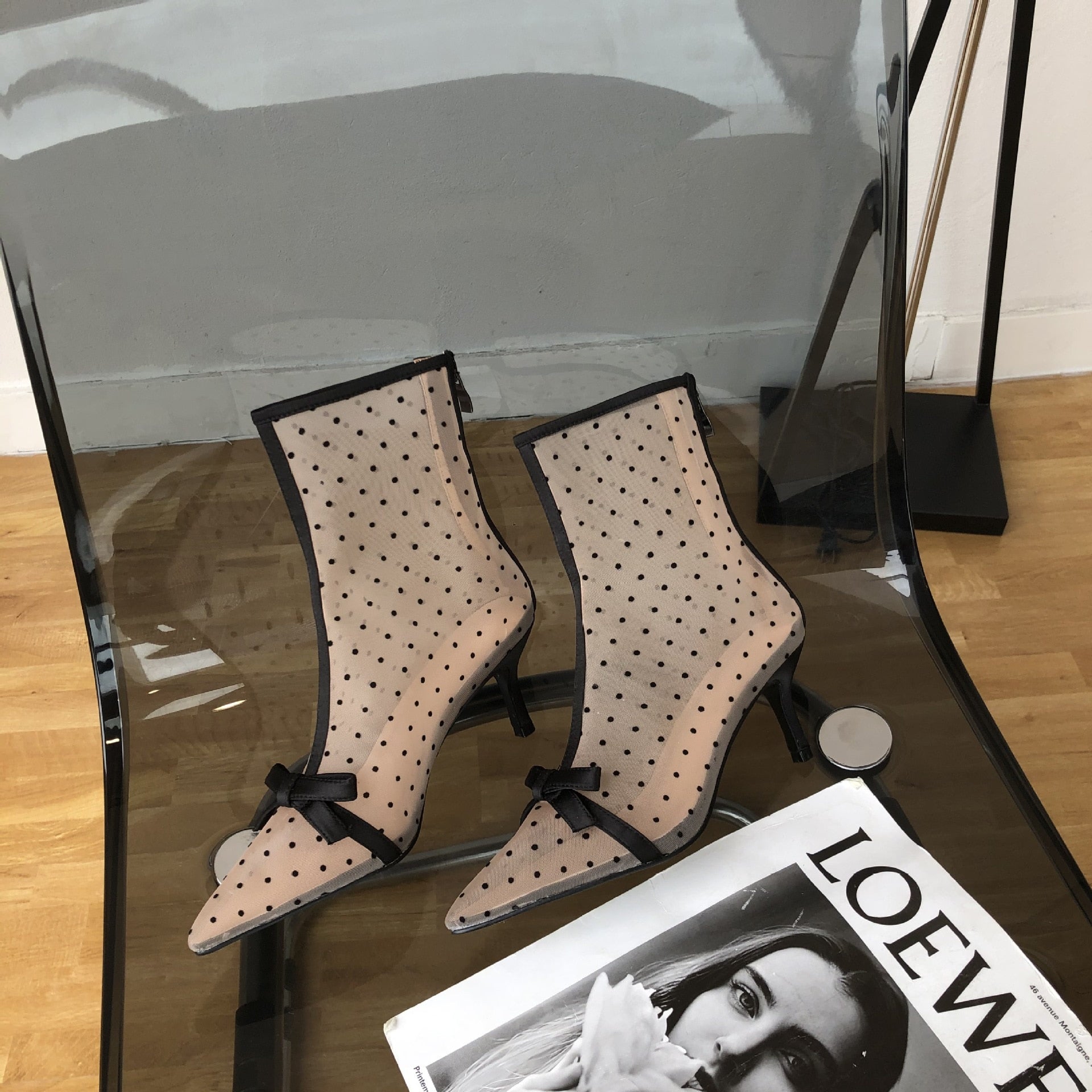 Emmanuelle Polka Dots & Ribbons Mesh Ankle Boots