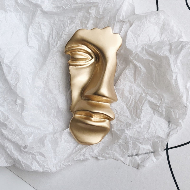 Face Abstract Gold Metal Brooch