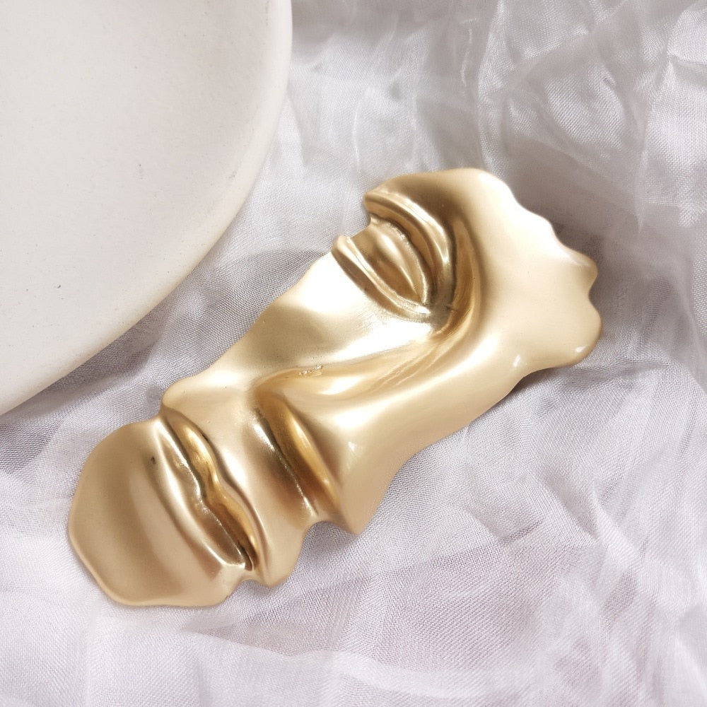 Face Abstract Gold Metal Brooch