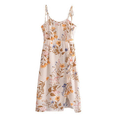 Felicia Floral Print Bustier Midi Chiffon Dress