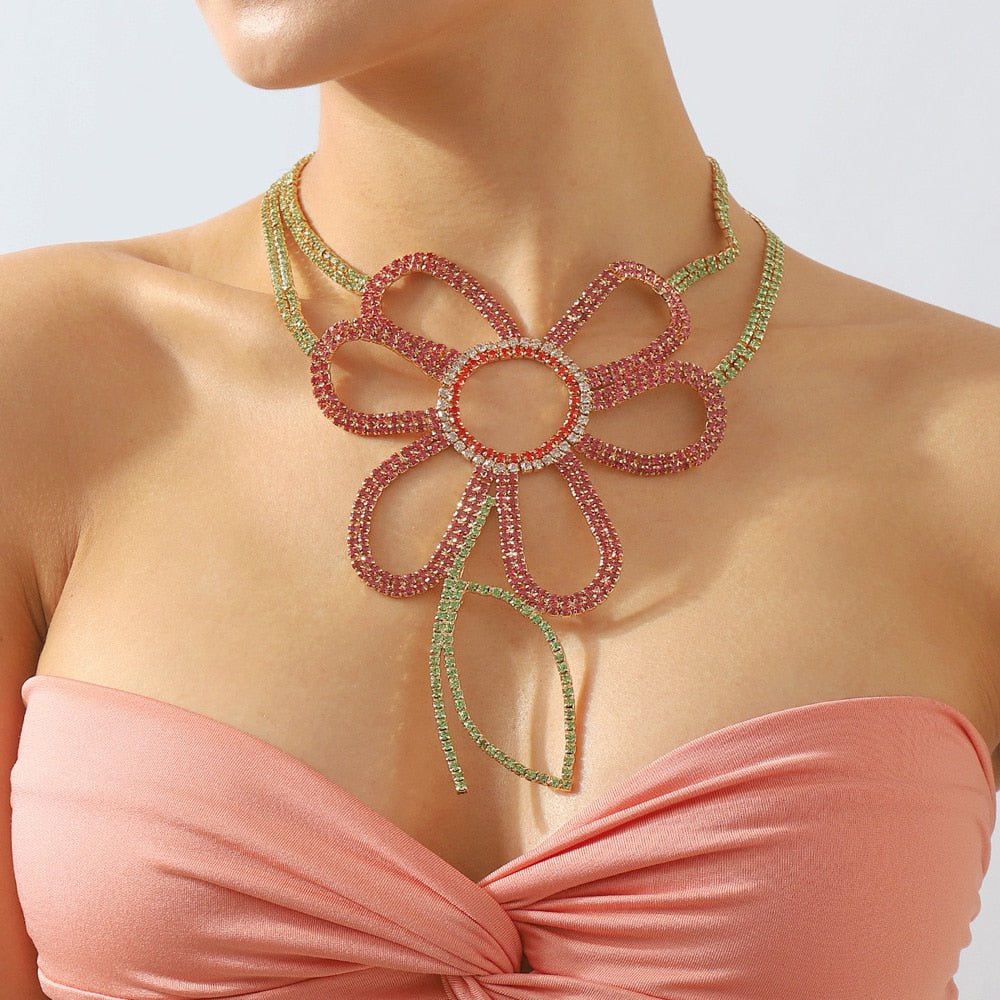 Fien Rhinestone Crystal Flower Bib Necklace