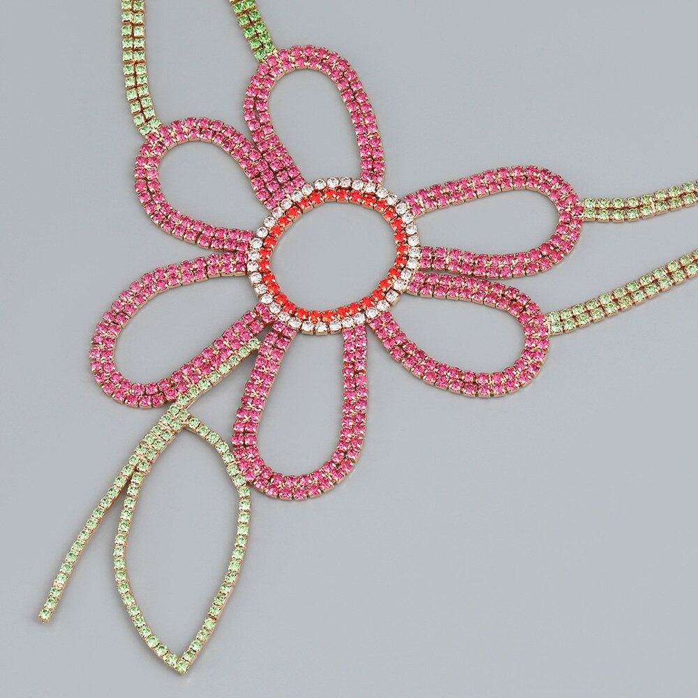Fien Rhinestone Crystal Flower Bib Necklace