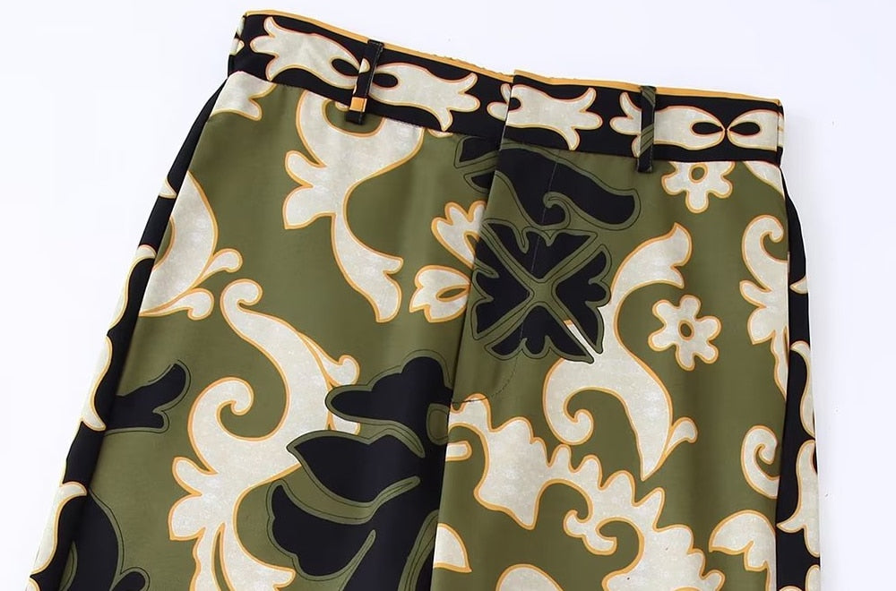 Fleur-de-lis Prints Tunic Top / Wide Leg Pants