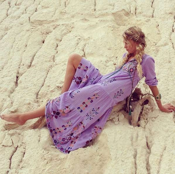 Floral Embroidered Maxi Folk Dress