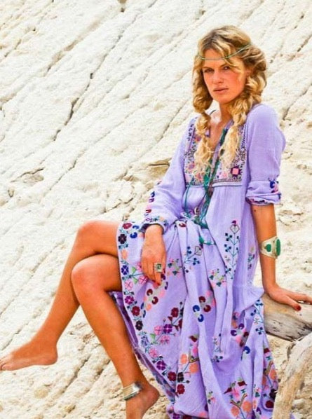 Floral Embroidered Maxi Folk Dress