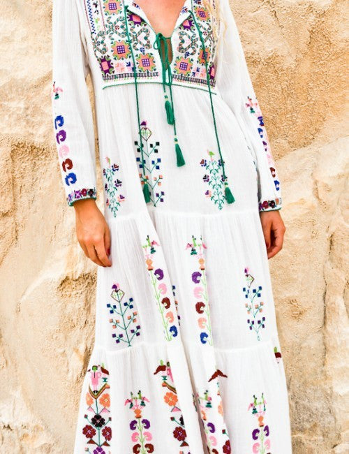 Floral Embroidered Maxi Folk Dress