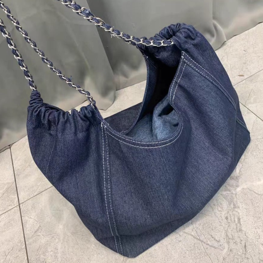 Francoise Large Denim Tote Braided Chain Straps