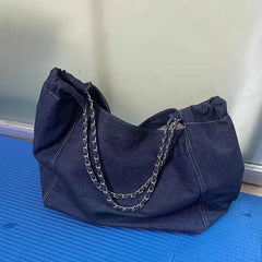 Francoise Large Denim Tote Braided Chain Straps