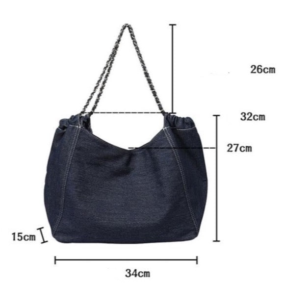 Francoise Large Denim Tote Braided Chain Straps