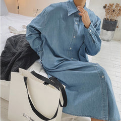 Gemi Light Wash Denim Midi Shirt Dress