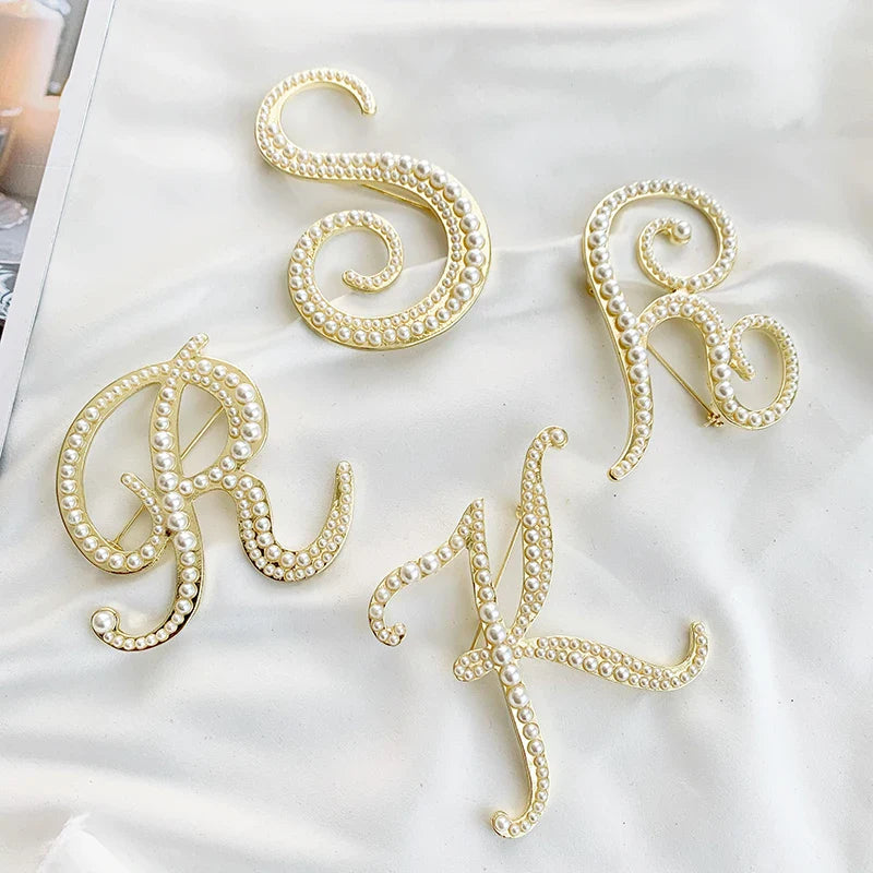 Vintage Pearl Letter Brooches Pins