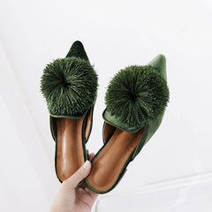 Harper Pom Pom Velvet Mules