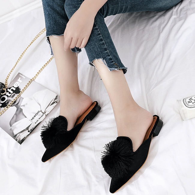 Harper Pom Pom Velvet Mules