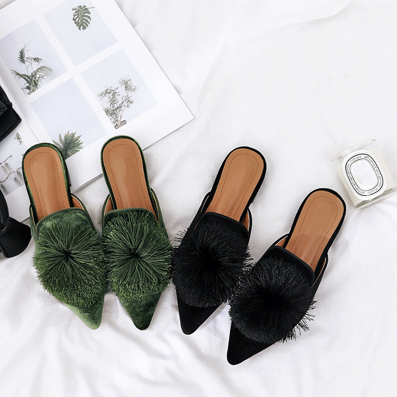 Harper Pom Pom Velvet Mules