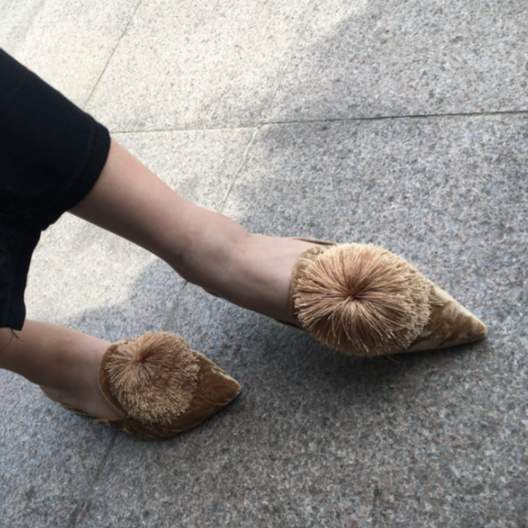 Harper Pom Pom Velvet Mules