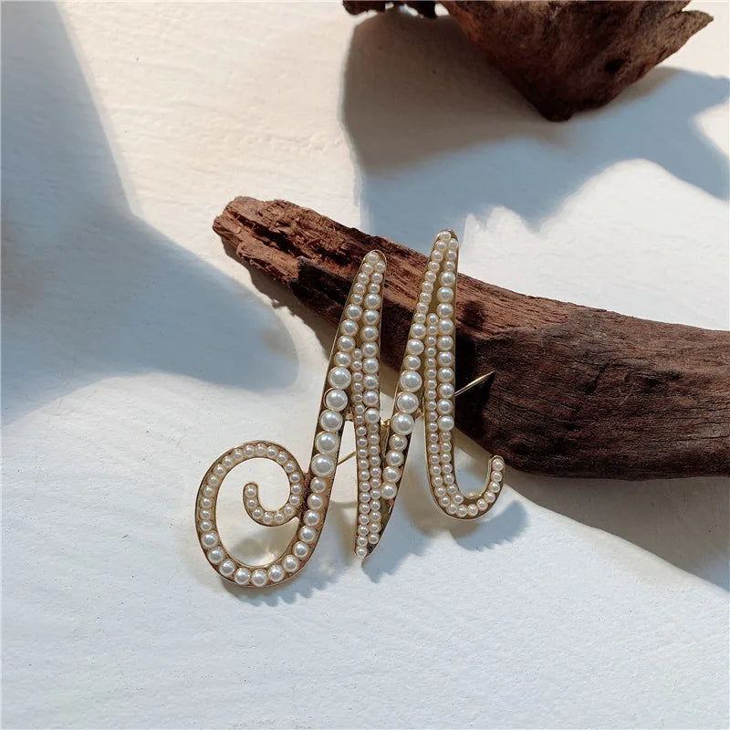Vintage Pearl Letter Brooches Pins