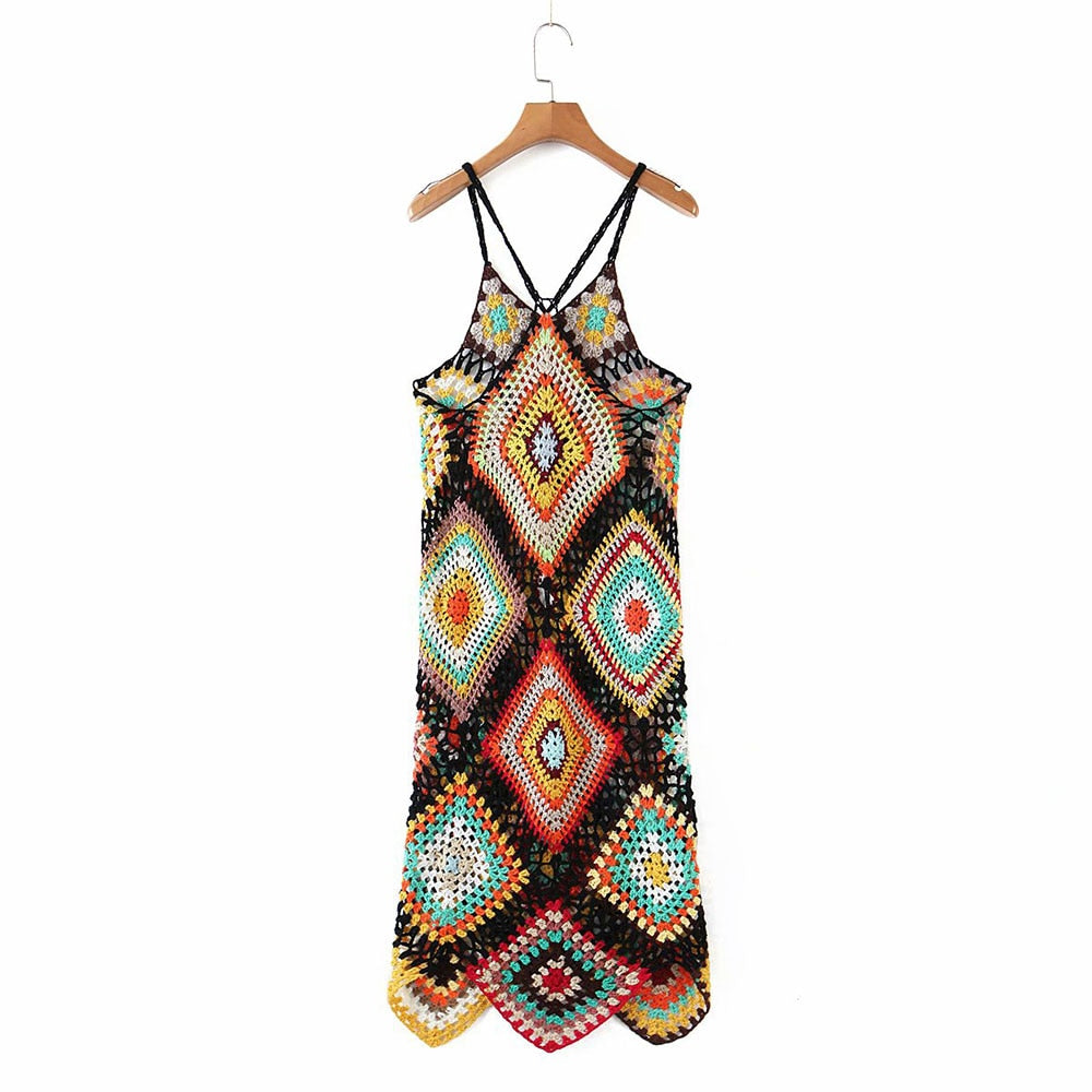 Iliana Multi-Color Patchwork Crochet Dress